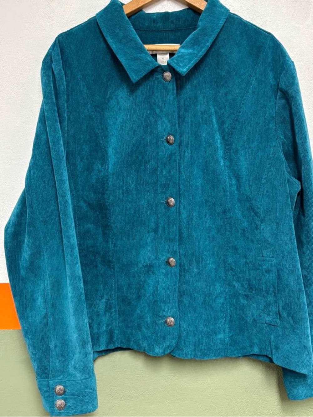 Christopher & Banks  Sz XL Teal Button-Front Velvet Corduroy Jacket - Women's